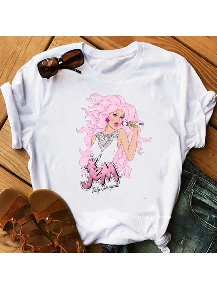 Jem And The Holograms T Shirt Women Fashion Hipster Hip Hop Tops Tees Summer Streetwear Cute 80s 90s Fans Tshirt Clothes