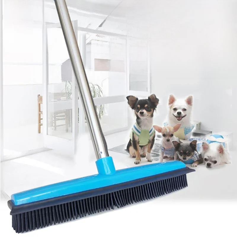 Rubber Broom Pet Hair Lint Removal Device Telescopic Bristles Magic Clean Sweeper Squeegee Scratch Bristle Long Push Broom Soft
