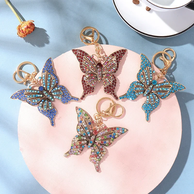 New Color Crystal Hollow Butterfly Metal European And American Keychain Pendant Creative Small Gift
