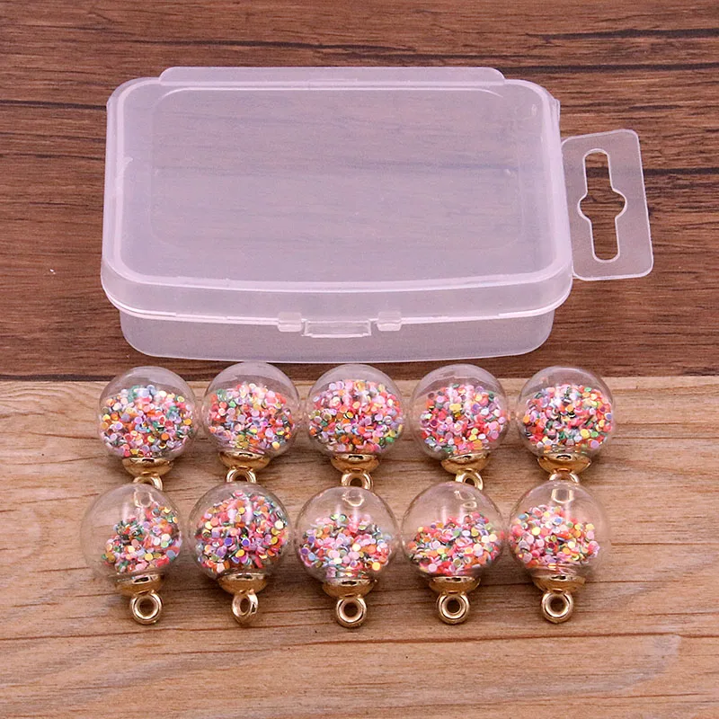 10pcs 16mm Transparent Glass Ball Colorful Beads Charm Pendant With Box For Bracelet Necklace
