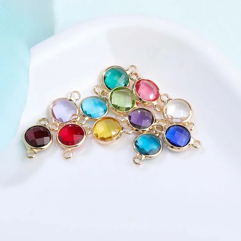 10PC 8MM New Gold Color Round Metal Crystal Birthstones Connector Charm 2 Holes Beads Findings for DIY Jewelry Making Gemstone