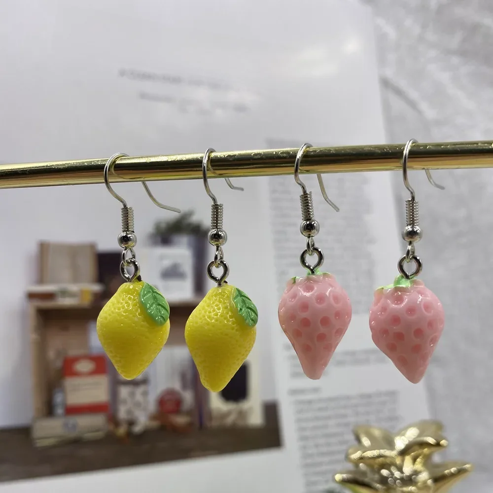 Fashion Cute Lemon Strawberry Earrings Punk Jewelry For Cool Women Girl Friendship Gifts