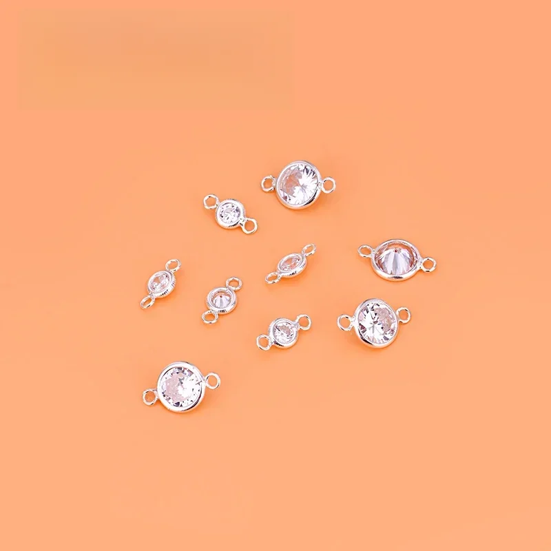5PCS 925 sterling silver inset zircon double ring Link pendant Hand DIY bracelet earrings accessory