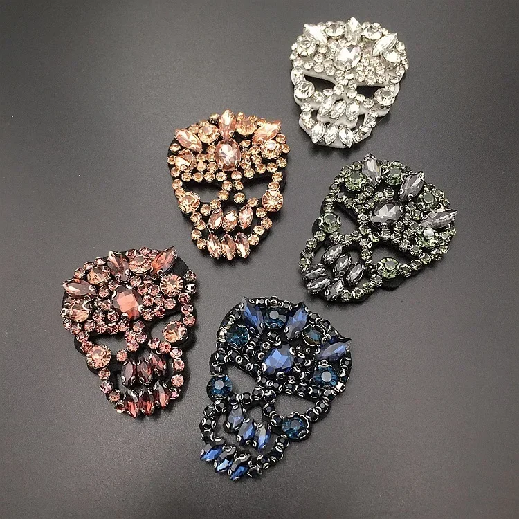 3D Handmade Beaded Rhinestones Skull Patches for Clothig Sew on Clothes Jeans Punk Embroidered Appliques Sewing Accessories Diy