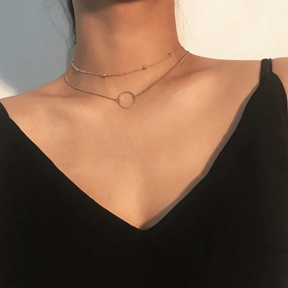 SUMENG New Arrival 2024 Fashion Modern Choker Necklace Two Layers Round s Gold Color   Jewelry For