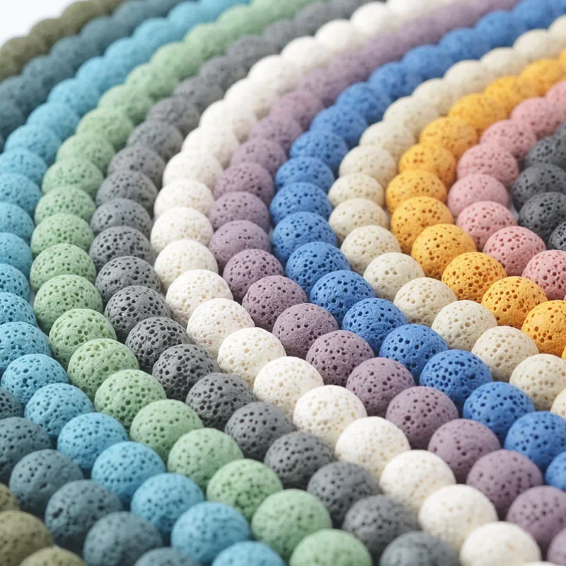 Oameusa  8mm 10mm 12mm Round Mixed Color Lava Volcanic Stone Loose Beads Agate Beads for Jewelry