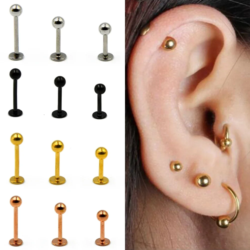 5Pcs/lot 16G 18G Tragus Helix Bar 3-4mm Ball Stainless Steel Labret Lip Bar Rings Stud Cartilage Ear