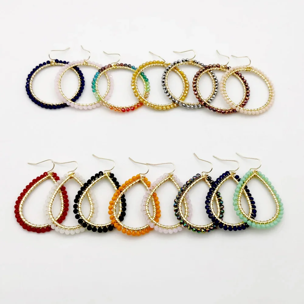 Wgoud Bohemian Handmade Bead Round Teardrop Drop Earring For Women Femme Fashion Glass Bead Woven Geometric Dangle Earring Gift