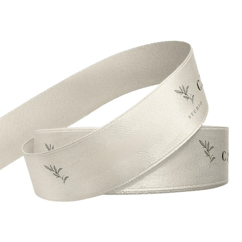 Customized Logo Printing Ribbon Personal Brand Printed Silk Ribbons for Bakery Flower Shop 100 Yard