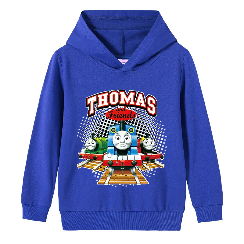 Thomas and Friends fashion cartoon boys pure cotton hooded sweater children's baby pullover tops children's sweater cl