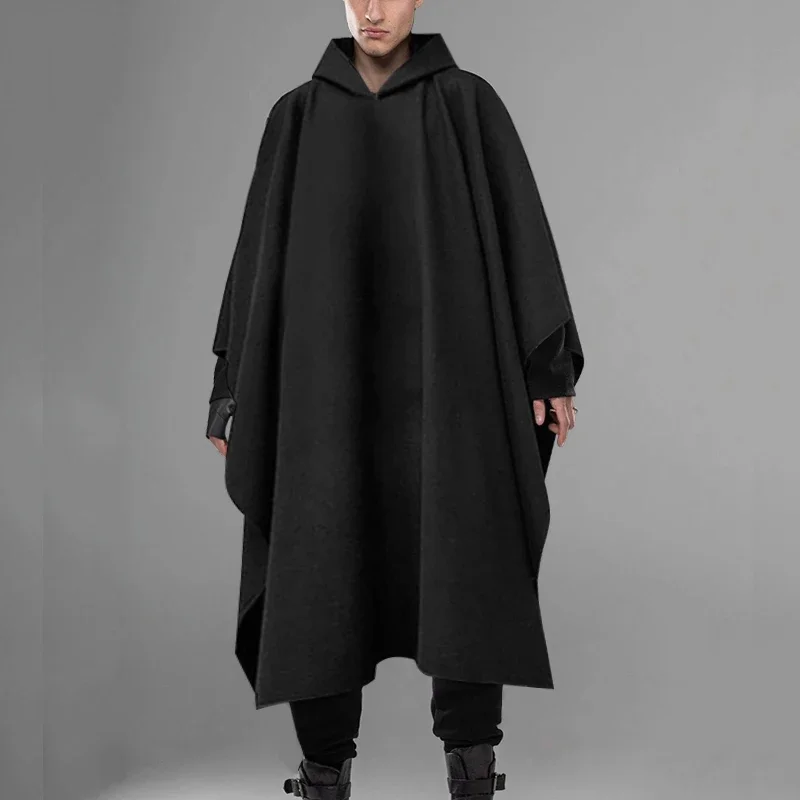 INCERUN Fashion Men Cloak Coats Hooded Solid Poncho Loose 2023 Streetwear Punk Windproof Men Trench