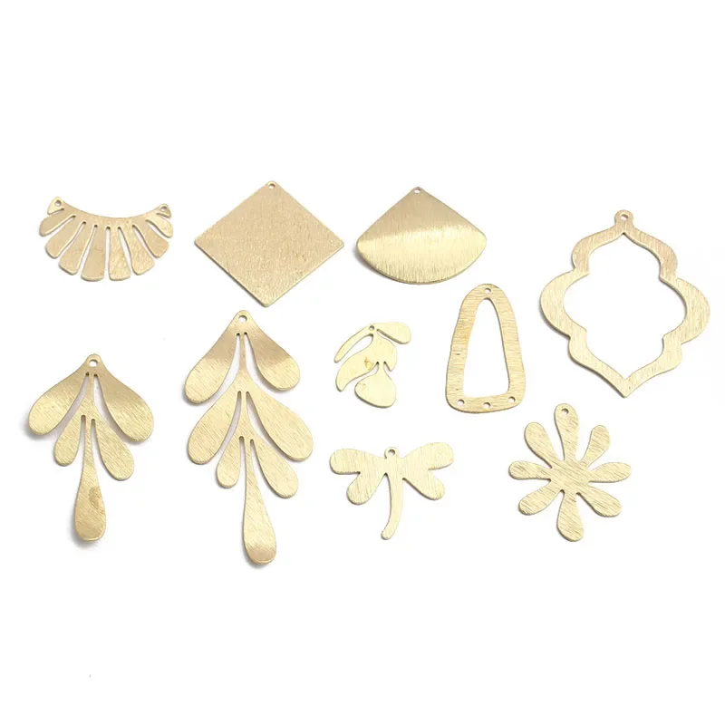 10pcs Polished Raw Brass Flower Leaf Sector Moon Square Shell Dragonfly Shape Charms Pendant For Jewelry Earring Necklace Making