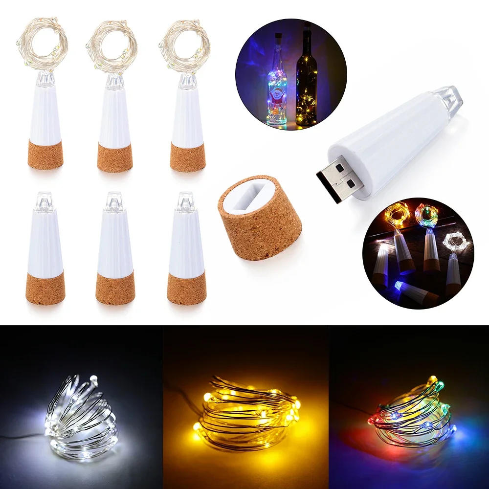 2m 20 LED Cork Bottle Fairy Light USB Rechargeable Indoor Decoration String Lamp for Bar Bedroom Home Party Wedding Christmas