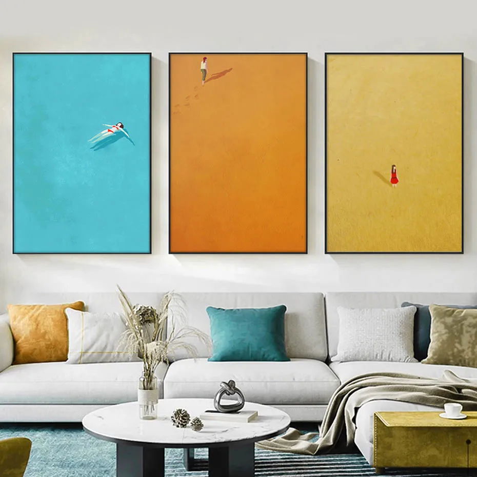 Creative Alone Girl Posters Minimalist Colorful Canvas Paintings Picture Interior Wall Art Print for