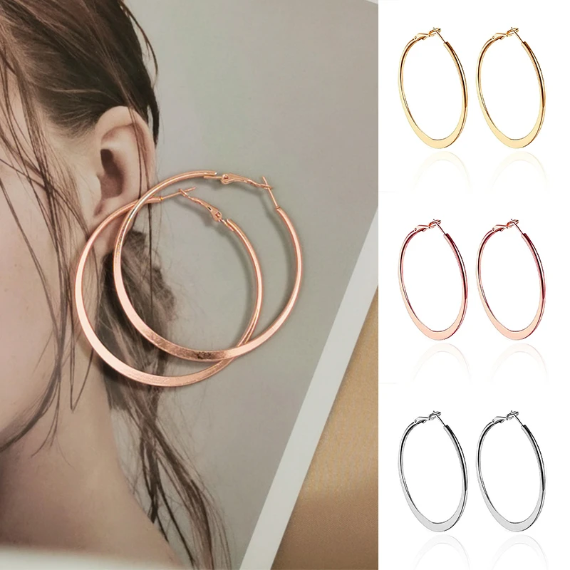 DoreenBeads 4-6cm Hoop Earrings For Womens Daily Accessories Concise Round Rose Gold Color Earrings