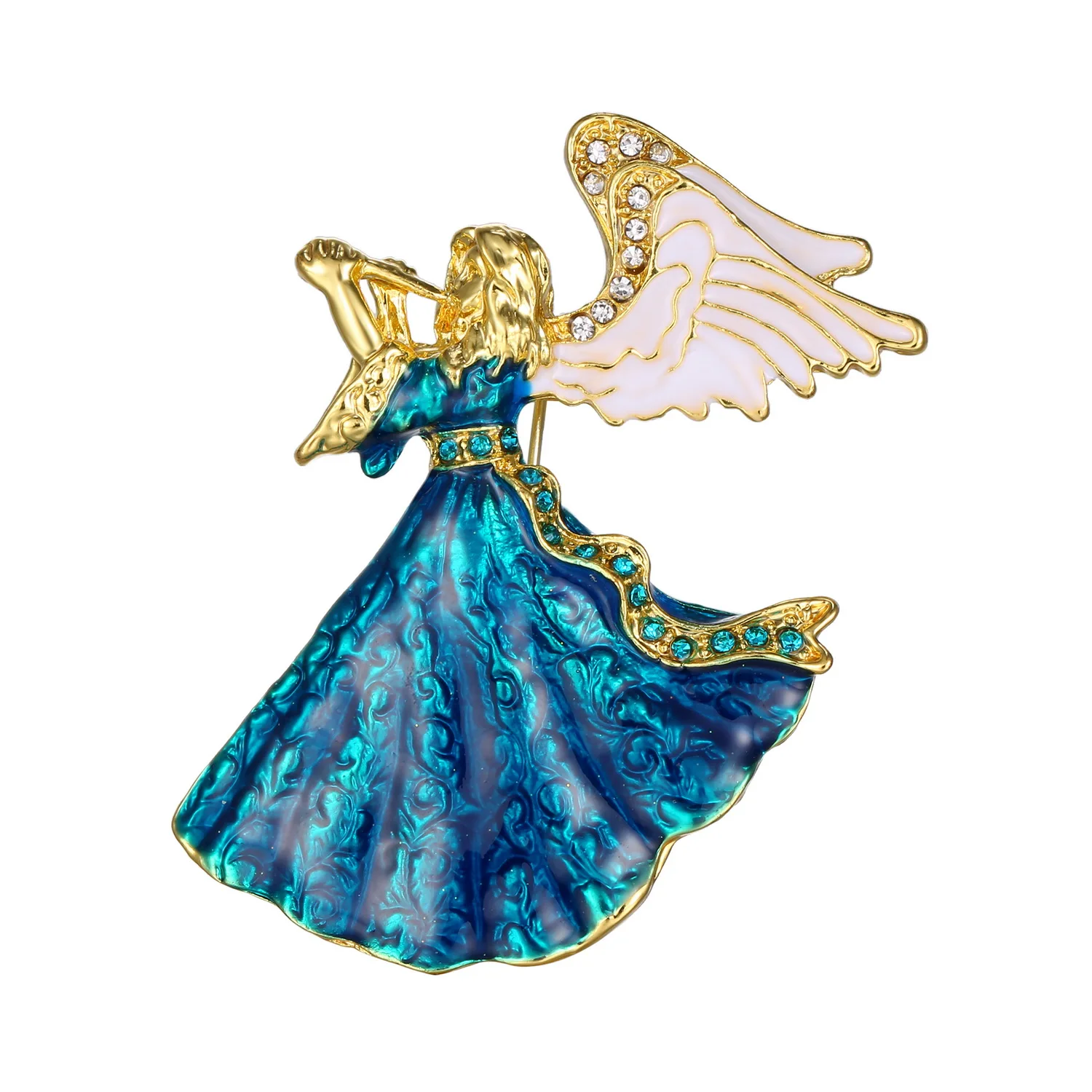 Music Angel Fairy Brooches Crystal Sterling Metal Brooch Pins For Women Girl Dress Clothing Jewelry