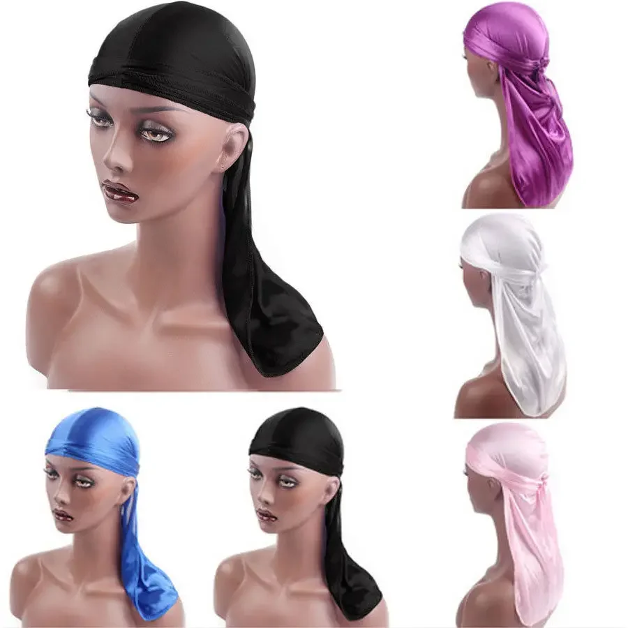 Local stock Men's Satin Durags Bandanna Turban Wigs Men Silky Durag Headwear Headband Pirate Hat