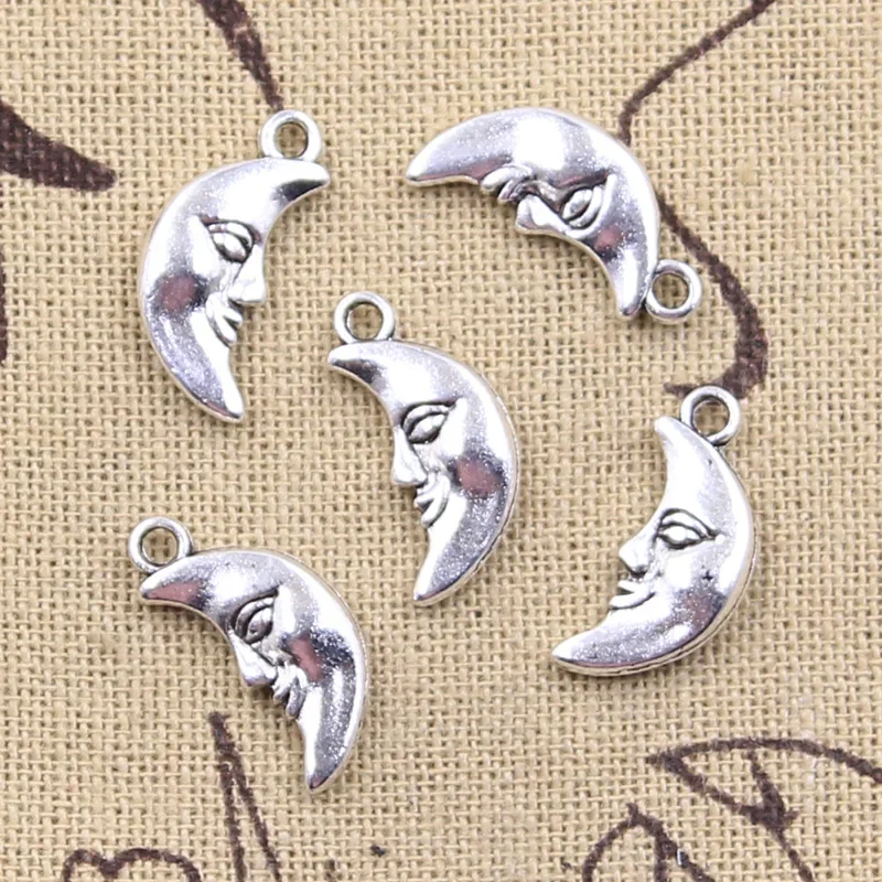 15pcs Charms Moon Face 19x9mm Antique Bronze Silver Color Pendants Making DIY Handmade Tibetan