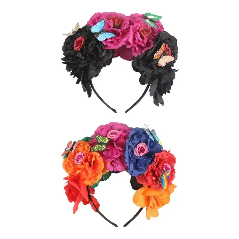 DXAE Halloween Colorful Peony Flower Headband Fairy for Butterfly Cosplay Party Headp