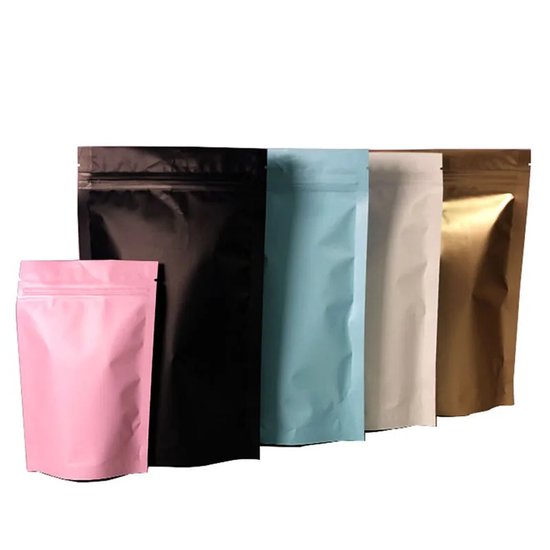 Thick 100pcs Matte Black White Pink Stand Up Pouches Heat Sealable Aluminum Foil Mylar Zip Lock