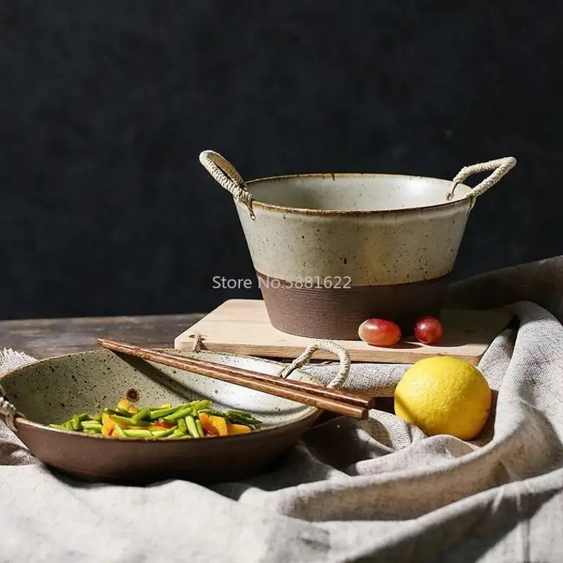 Japanese Style Japanese Style Ceramic Retro Set Tableware Handmade Stoneware Household Rice Bowl Kitchen Homestay Dedicated
