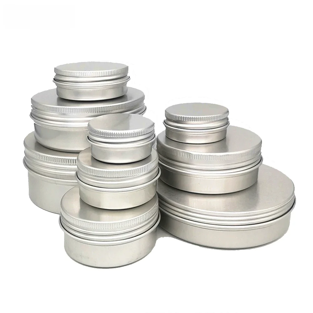 50pcs Cosmetics Container Aluminum Candle Jar Empty Tin Metal Silver with Lids Lip Balm Pot Screw