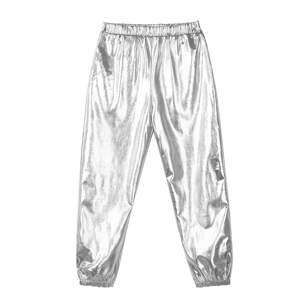 Kids Girls Shiny Metallic High Waist Stretchy Jogger Pants Children Hip Hop Club Wear Holographic Trousers Sweatpant