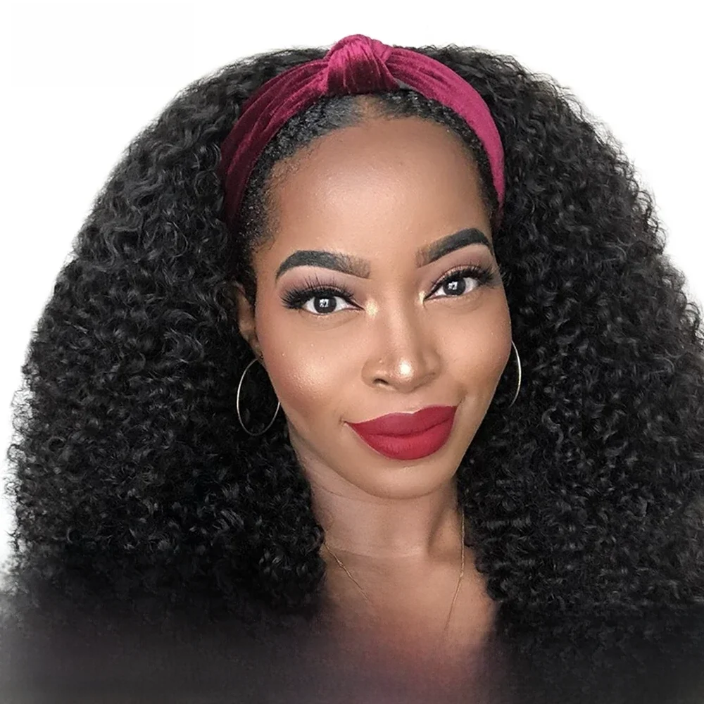 Kinky Curly Half Wig 12"-26inch Long Human Hair Wig For Black Women Nadula Kinky Curly Headband Wig