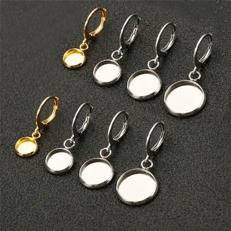 10pcs Stainless Steel Gold Color Earring Base Findings 6/8/10/12mm Metal Cabochon Setting Base Diy