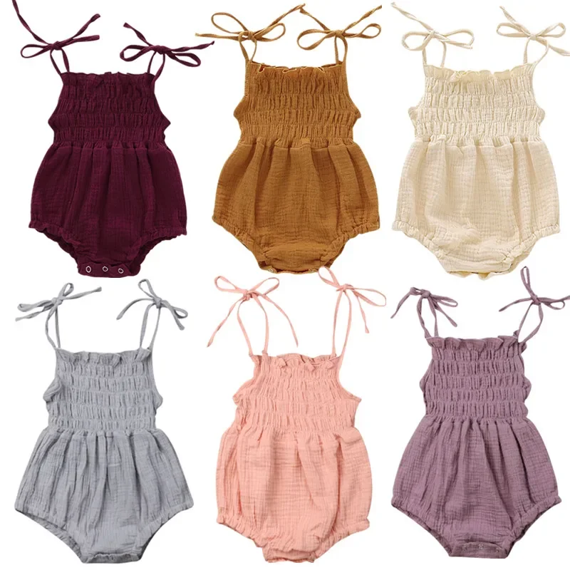 6Colors 0-18M Fashion Hot Newborn Infant Kid Baby Girl Romper Sleeveless Cotton Solid Jumpsuit