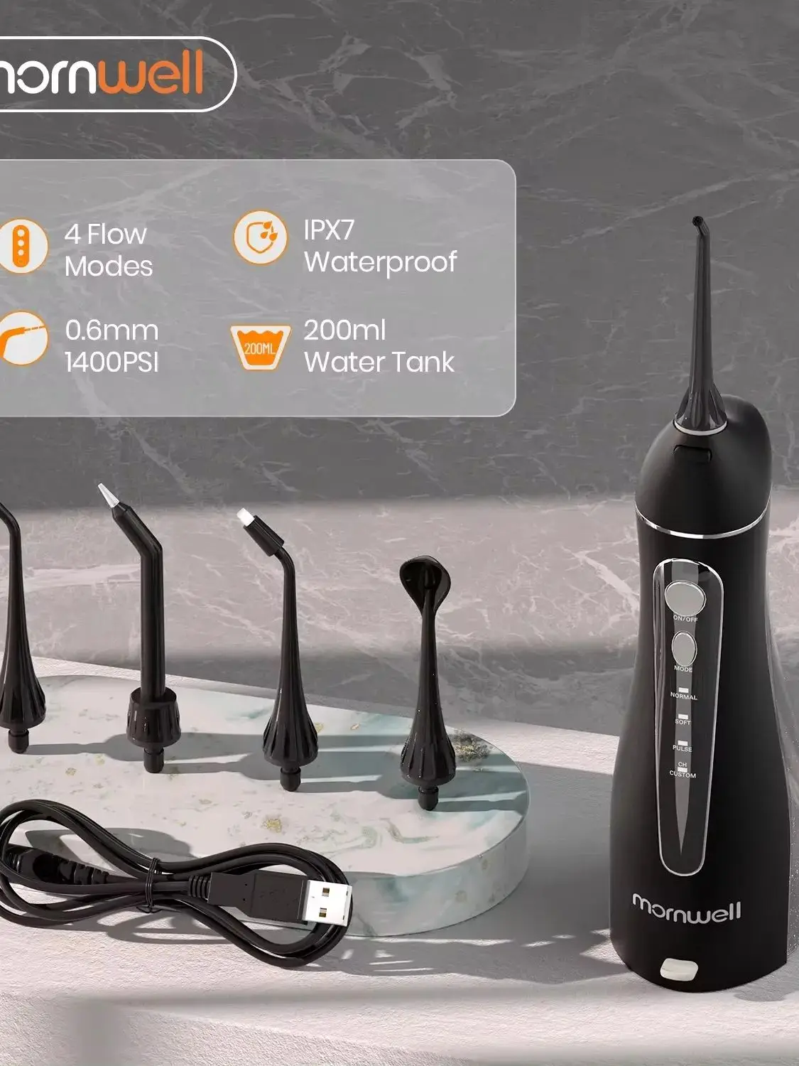 Portable F18 Water Flosser 4 Modes Water Floss USB Rechargeable 4 Nozzles Oral Water Jet 200ml Water Tank Waterproof