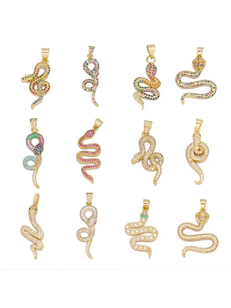 Juya Handmade Luxury Rainbow Zirconia 18K Gold Plated Decoration Snake Charms For DIY Fashion