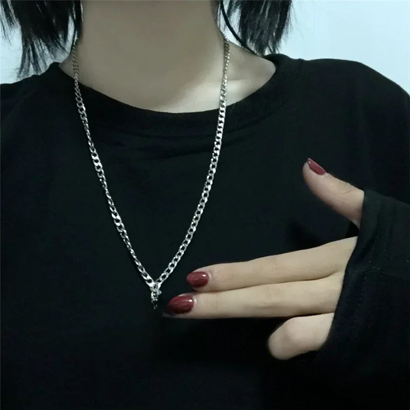 Vintage Gothic Hollow Cross Pendant Necklace Silver Color Cool Street Style Necklace For Men Women