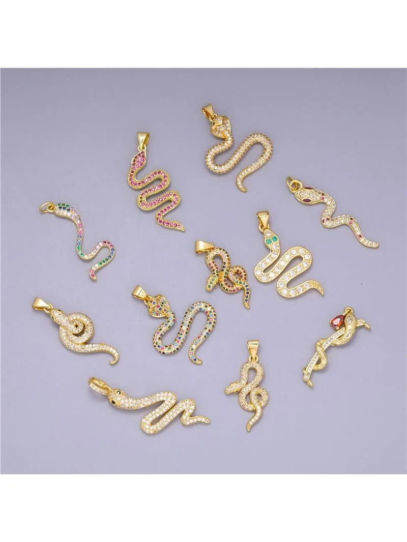 Juya Micro Pave Cubic Zirconia 18K Gold Plated Cobra Snake Charms DIY Women Men Talisman Jewelry Making Accessories Supplies