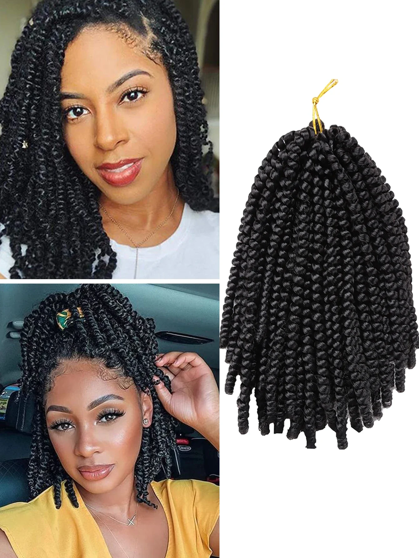 Synthetic Braiding Hair Extensions for Black Women, Spring Twist Hair, Crochet Braids, Ombre Curly
