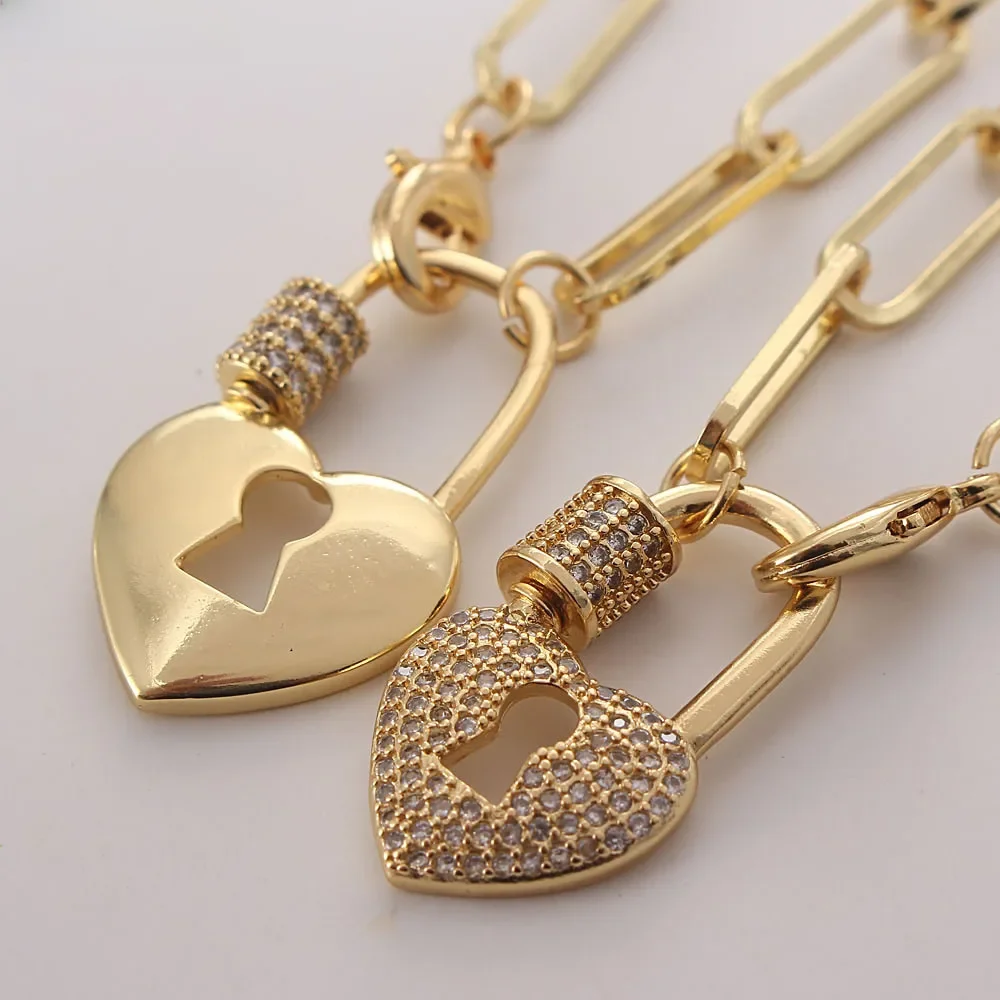 MHS.SUN Creative Can Open Heart Lock Pendant Necklace Fashion Cubic Zirconia Padlock Charm Women