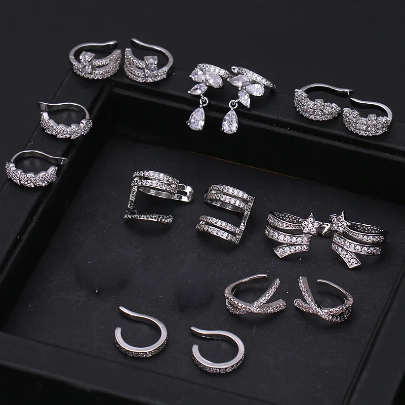 Simple Star Shape Zircon Ear Cuff for Women Charming Crystal Clip on Earrings Earcuff Without