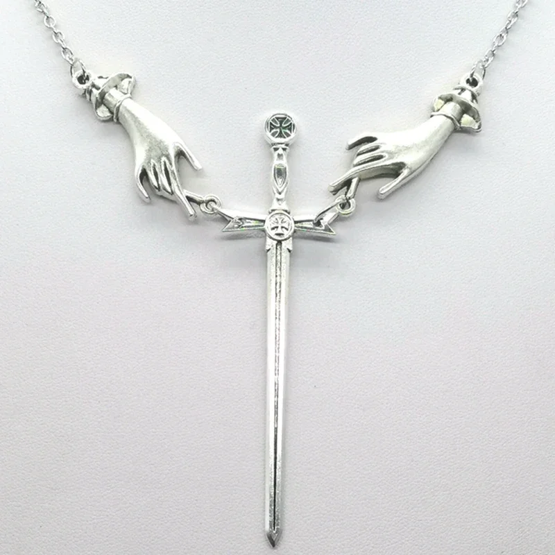 New Long Fashion Sword Hand Necklace Pendant Gothic Jewelry Dark Dagger Men's and Women's Satan Statement Gift