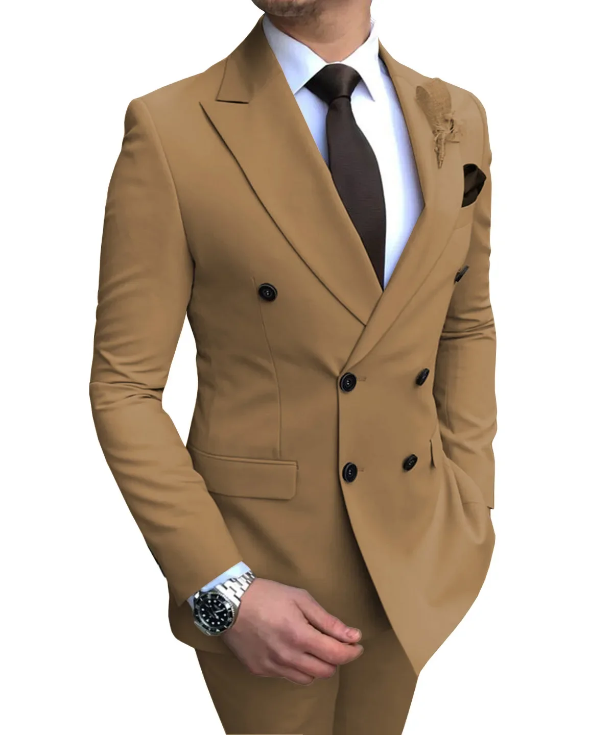 Men's Suits 2 Pieces Double Breasted Regular Fit Notch Lapel Solid Prom Tuxedos Wedding