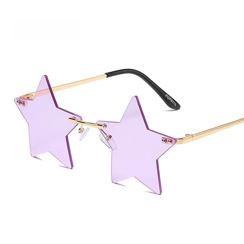 SO&EI Vintage Unique Star Shape Mirror Rimless Sunglasses Women Fashion Clear Ocean Lens Eyewear Men