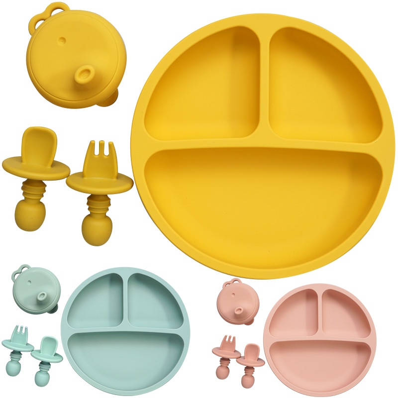 Portable Kids Foldable Lid Baby Bowl+Spoon+Fork Feeding Food Tableware Set Child Dishes Dinnerware Training Plate And Spoon