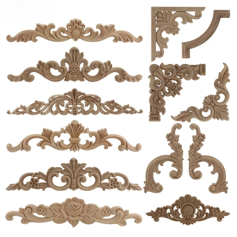 Mirror Frame Antique Woodcarving Natural Floral Wood Carved Wooden Figurines Crafts Appliques Wall