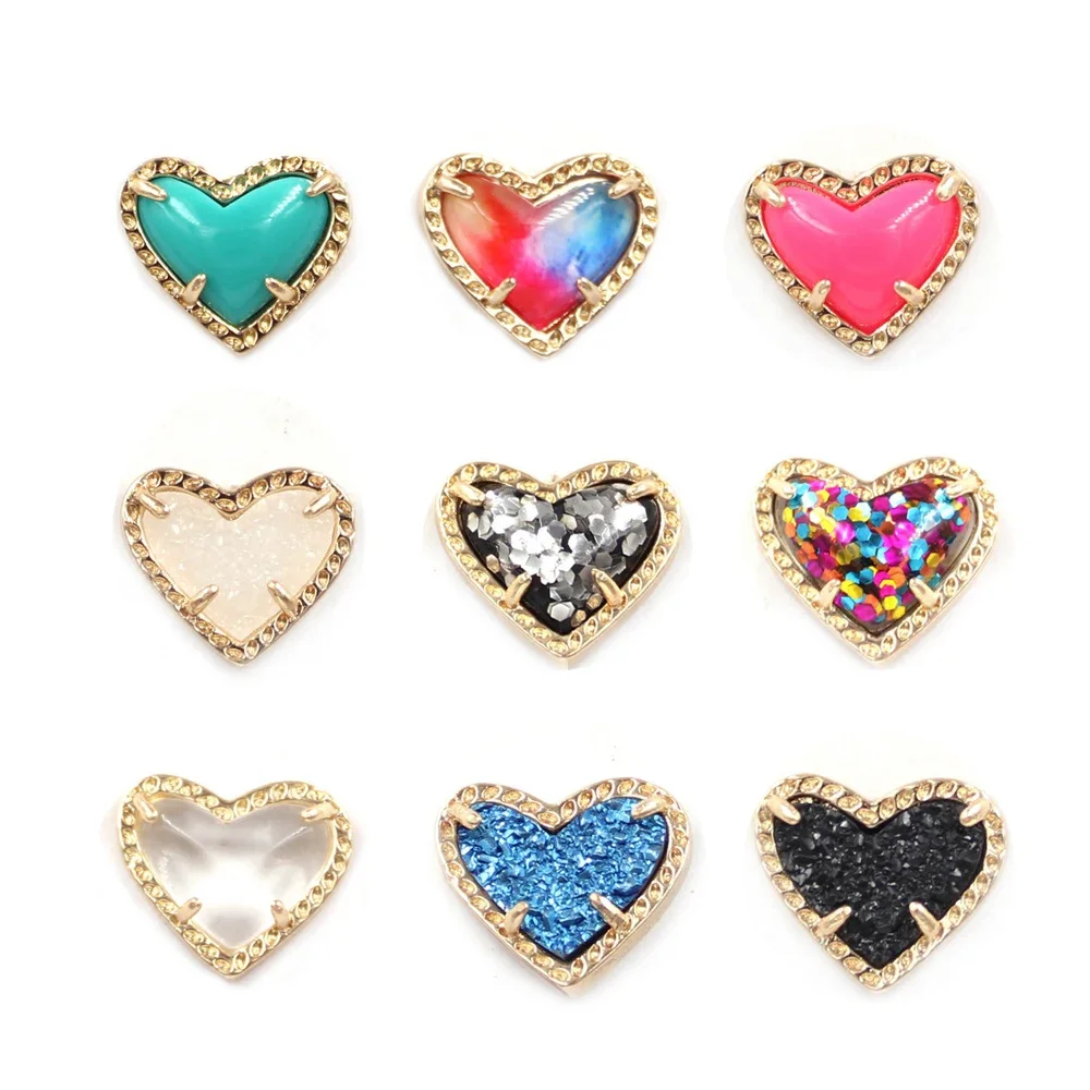 High Quality Multicolor Small Heart 3D Resin Abalone Shell Geometric Bling Bling Glitter Mini Love
