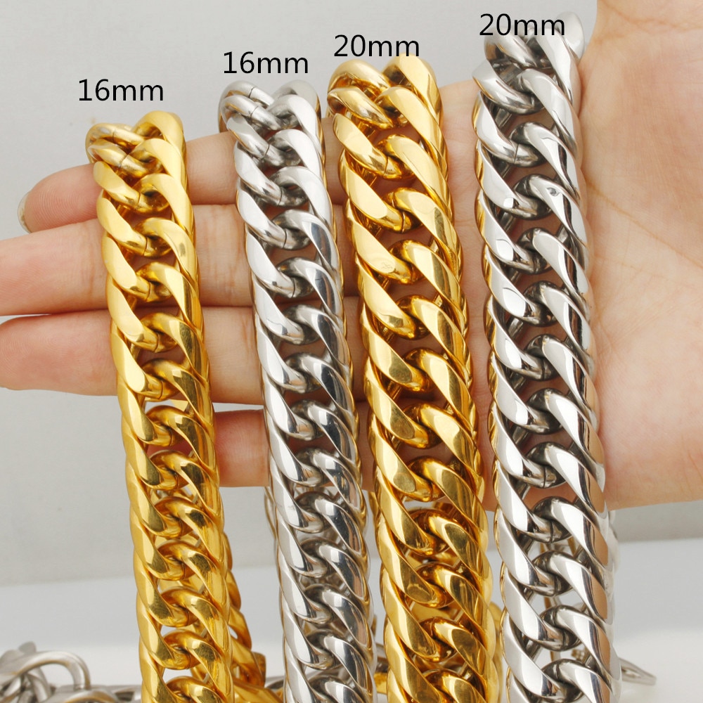 16/20mm High Quality Men's 316L Stainless Steel Curb Cuban Link Chain Bracelet & Necklace Jewelry Gift 7-40inch