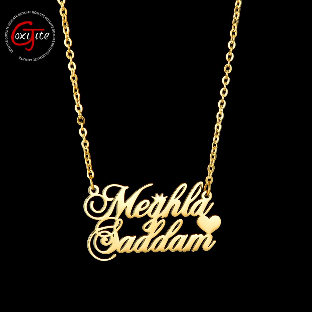 Goxijite Customized Double Name Heart Necklace For Women Personalized Stainless Steel 2 Names Pendant Necklaces Couple Gift