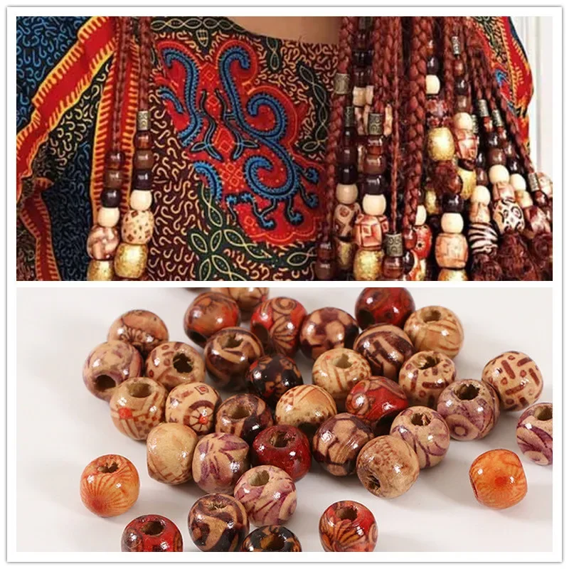 100 PCs/bag 11*12mm Aperture: 5mm Medium Size Hole Vintage Painted Wooden Beads African Hair Rings