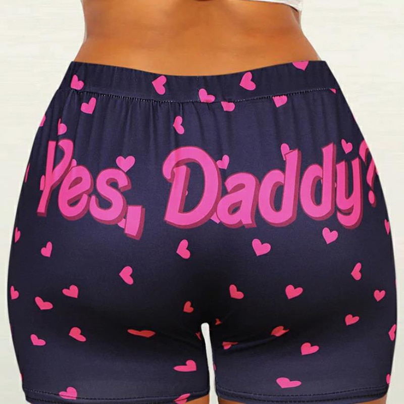 Women’s Summer Casual Shorts Fashion Letter Printing Pattern Elastic High Waist Tight-fitting Short Pants Sports Clothes