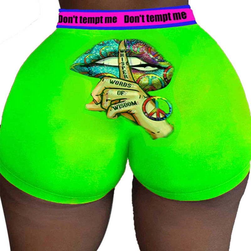 Women Fun Print Shorts Slim Fashion Letter Pattern High Waist Sport Shorts Summer Casual Style Fitness Sport Clothes For Women