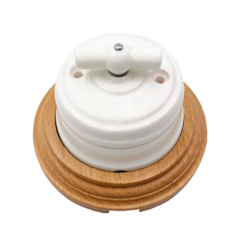 Retro Ceramics Switch EU Socket Wooden Base Brown Primary Wood Color Switch Accessories Hole Diameter 71mm