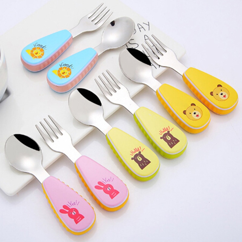 ABS Cartoon 304 stainless steel cutlery set Anti-slip Baby Convenient Fork Spoon Anti-scald Two-piece children's tableware